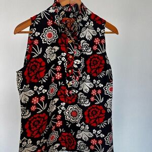 Tory Burch Ruffle-Neck Sleeveless Top - Navy, Red, Cream